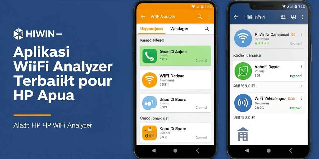 Screenshot aplikasi HIWIN menampilkan antarmuka WiFi Analyzer yang informatif.