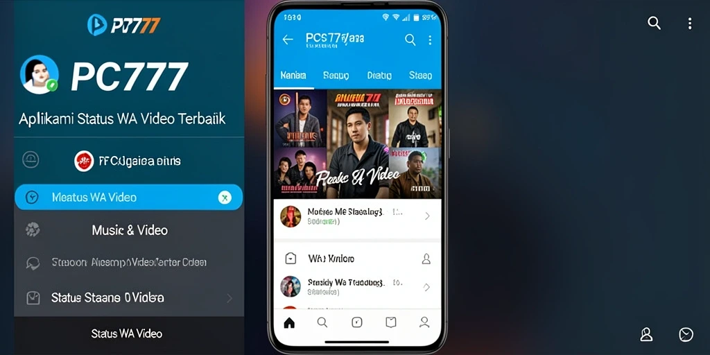 Tampilan antarmuka aplikasi PC777 untuk membuat Status WA Video.